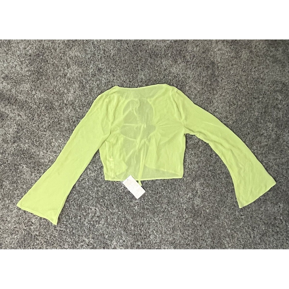 Tiger Mist Front Tie Abriella Top Long Sleeve Cropped Womens XS Pastel Green NWT - Picture 2 of 6
